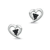 Enhanced Black Diamond Accent Heart Stud Earrings in Sterling Silver