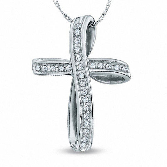 0.13 CT. T.W. Natural Diamond Loop Cross Pendant in 10K White Gold