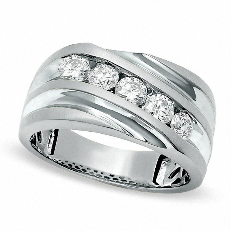 Men's 1.0 CT. T.W. Natural Diamond Slant Wedding Band in Solid 14K White Gold