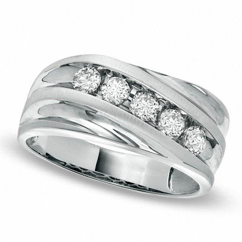 Men's 0.50 CT. T.W. Natural Diamond Slant Wedding Band in Solid 14K White Gold