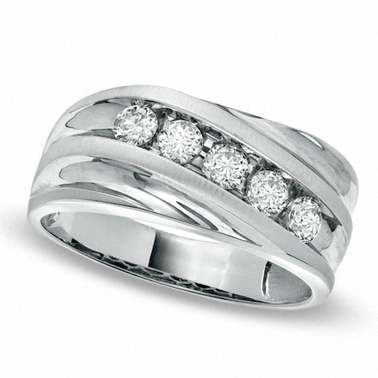 Men's 0.50 CT. T.W. Natural Diamond Slant Wedding Band in Solid 14K White Gold