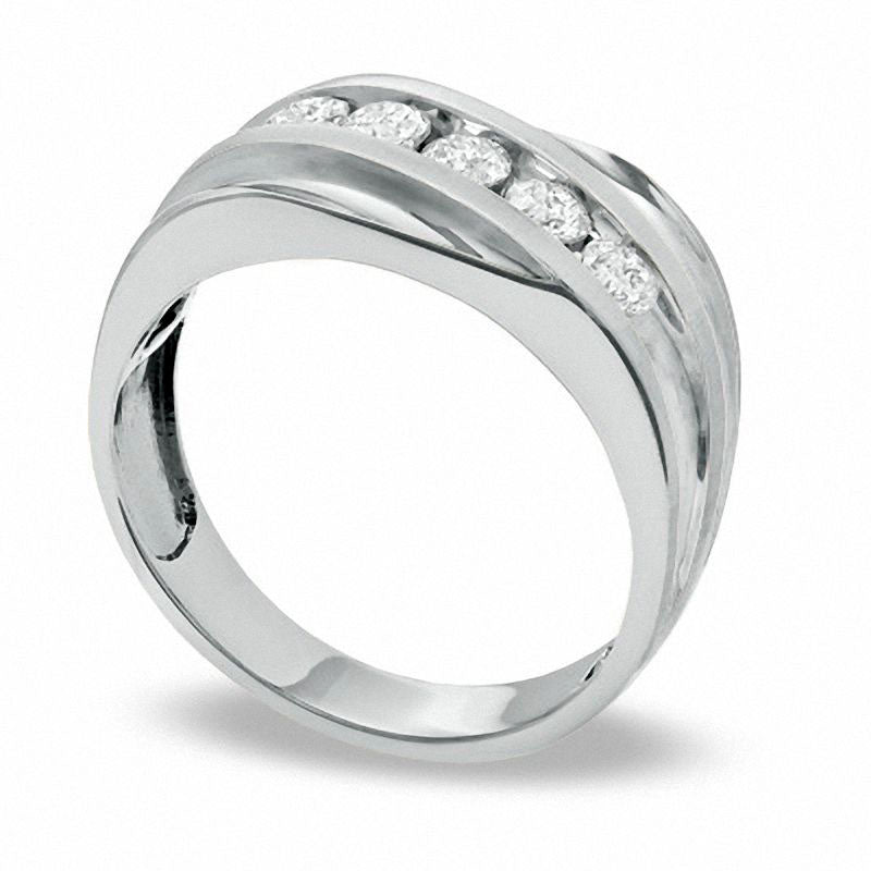 Men's 0.50 CT. T.W. Natural Diamond Slant Wedding Band in Solid 14K White Gold