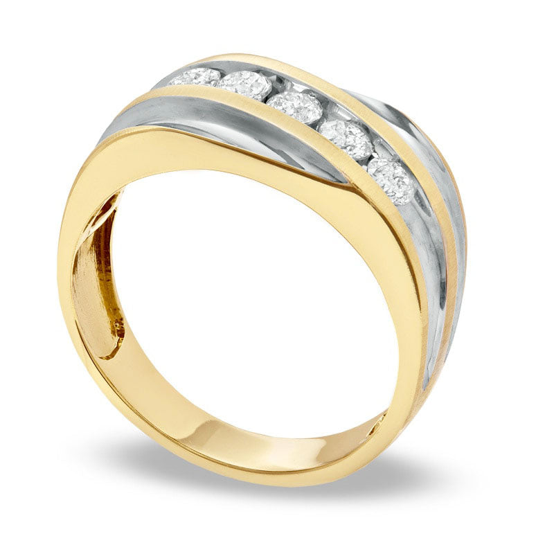 Men's 0.50 CT. T.W. Natural Diamond Slant Wedding Band in Solid 14K Two-Tone Gold