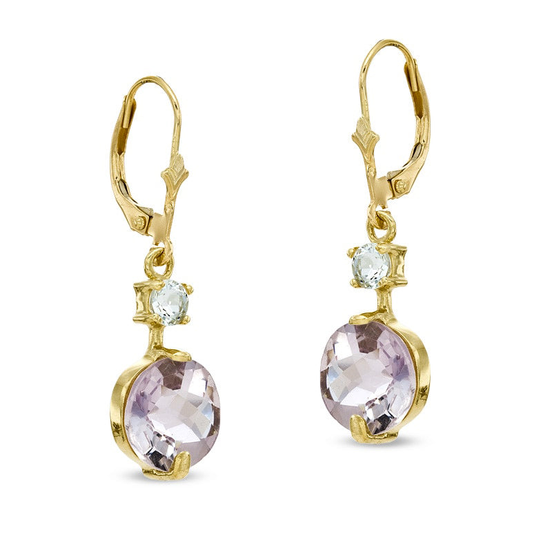 10.0mm Rose de France Quartz and White Topaz Drop Earrings in 10K Gold