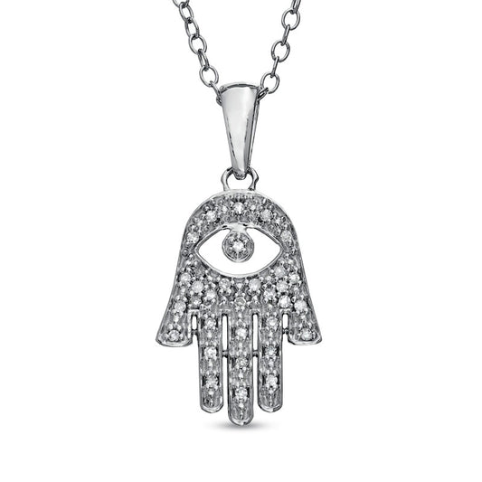 0.1 CT. T.W. Natural Diamond Hamsa with Evil Eye Pendant in Sterling Silver