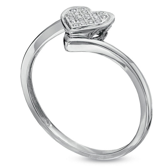 Natural Diamond Accent Heart Bypass Ring in Solid 10K White Gold