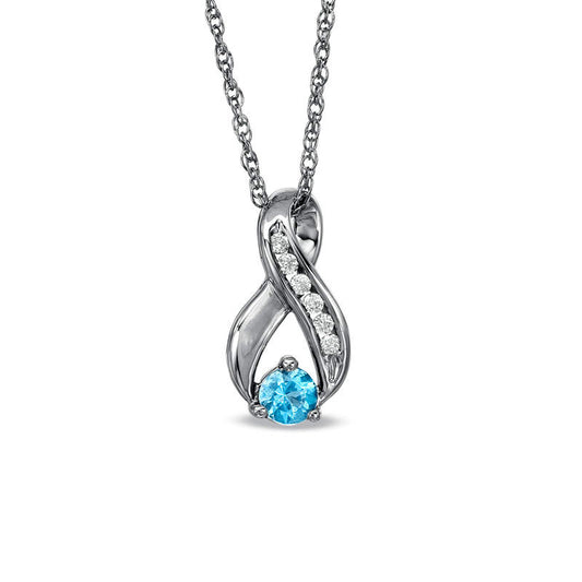 4.0mm Blue Topaz and 0.1 CT. T.W. Natural Diamond Infinity Loop Pendant in Sterling Silver