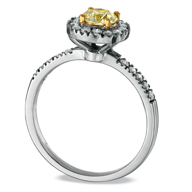 0.88 CT. T.W. Fancy Yellow and White Natural Diamond Frame Engagement Ring in Solid 18K White Gold (SI2)