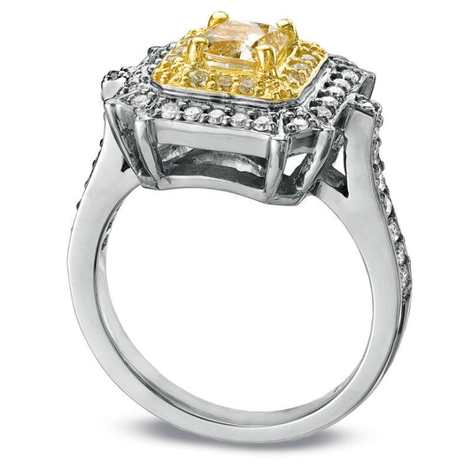 1.14 CT. T.W. Radiant-Cut Fancy Yellow and White Natural Diamond Frame Engagement Ring in Solid 18K White Gold (SI2)