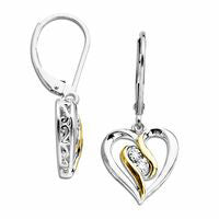 Diamond Accent Swirl Heart Drop Earrings in Sterling Silver and 14K Gold