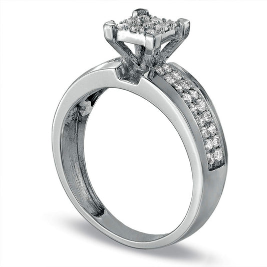 0.50 CT. T.W. Composite Princess-Cut Natural Diamond Engagement Ring in Solid 10K White Gold