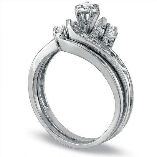 0.25 CT. T.W. Natural Diamond Bridal Engagement Ring Set in Solid 10K White Gold