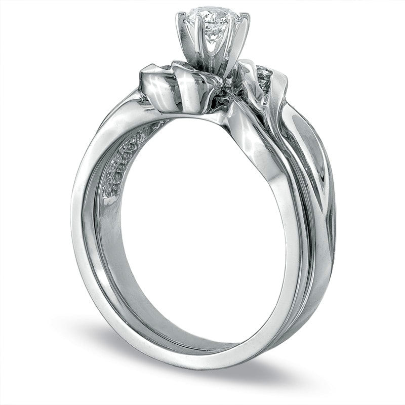 0.33 CT. T.W. Natural Diamond Bridal Engagement Ring Set in Solid 10K White Gold