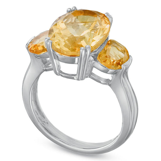 Oval Citrine Three Stone Ring in Sterling Silver