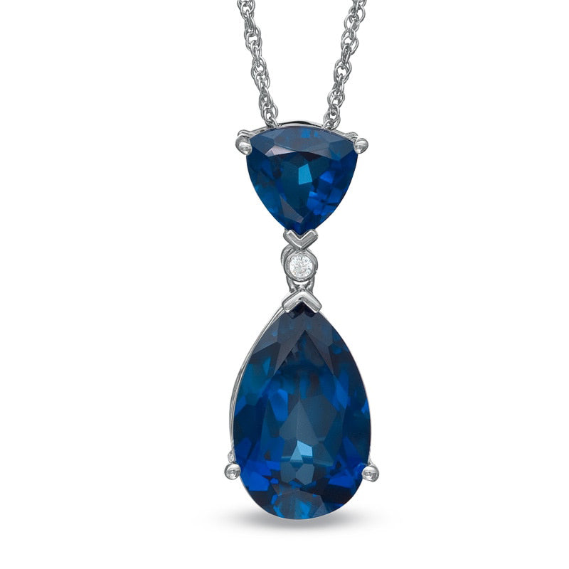 Pear-Shaped Lab-Created Blue Sapphire and White Sapphire Drop Pendant in Sterling Silver