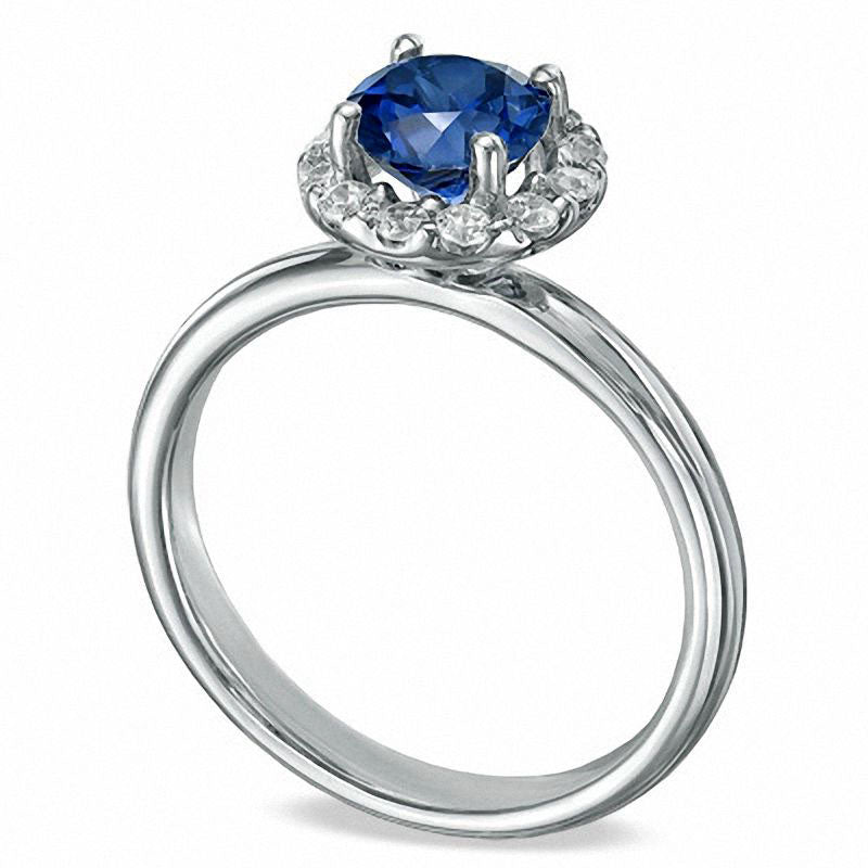 Lab-Created Blue Sapphire and 0.25 CT. T.W. Diamond Engagement Ring in Solid 10K White Gold