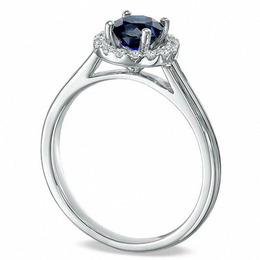 Lab-Created Blue Sapphire and 0.14 CT. T.W. Diamond Engagement Ring in Solid 10K White Gold