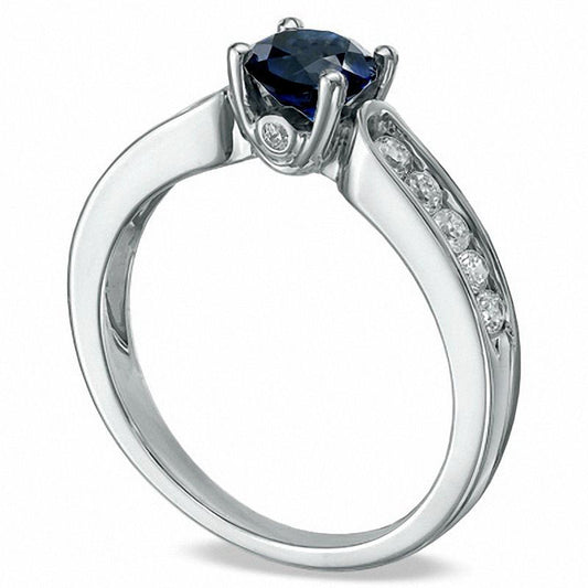 Lab-Created Blue Sapphire and 0.38 CT. T.W. Diamond Engagement Ring in Solid 10K White Gold