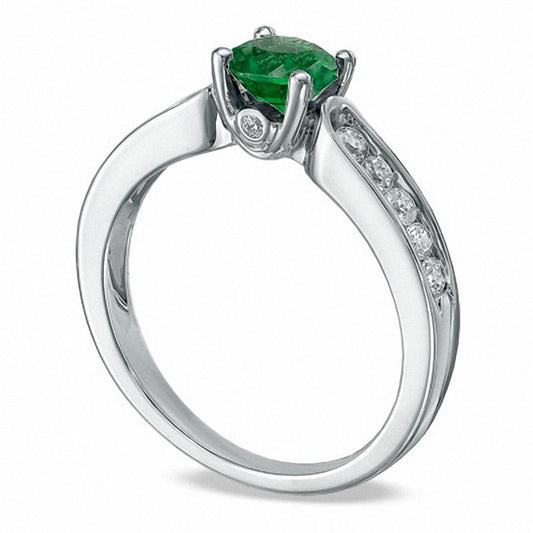 Lab-Created Emerald and 0.38 CT. T.W. Diamond Engagement Ring in Solid 10K White Gold