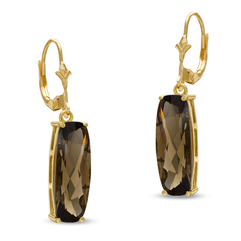 Cushion-Cut Lab-Created Smoky Quartz Bar Drop Earrings in 10K Gold