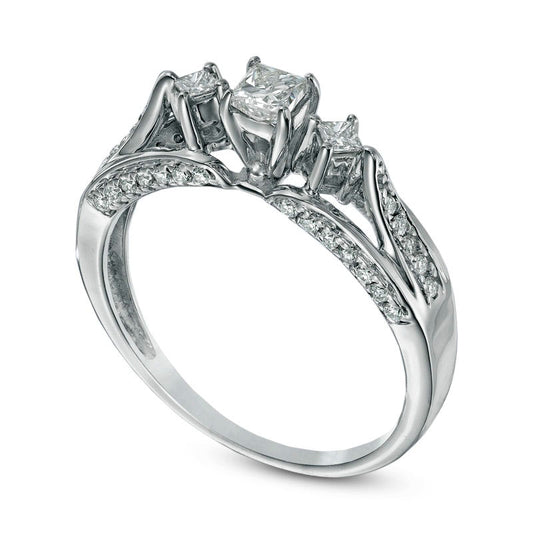 0.50 CT. T.W. Certified Princess-Cut Natural Diamond Three Stone Engagement Ring in Solid 14K White Gold (I/SI2)