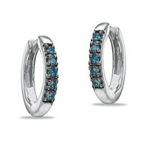 0.1 CT. T.W. Enhanced Blue Diamond Huggie Hoop Earrings in Sterling Silver