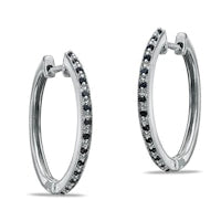 0.14 CT. T.W. Enhanced Black and White Diamond Hoop Earrings in Sterling Silver