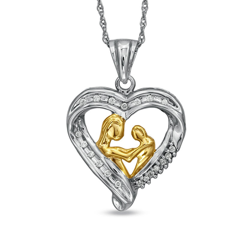 0.1 CT. T.W. Natural Diamond Motherly Love Heart Pendant in Sterling Silver with 14K Gold Plate