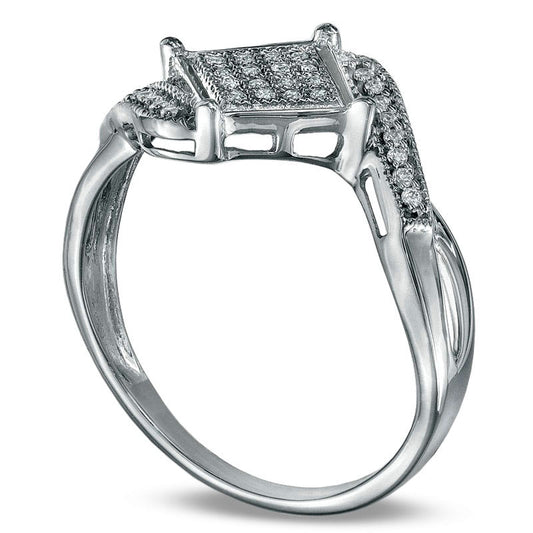 0.10 CT. T.W. Natural Diamond Checkerboard Promise Ring in Solid 10K White Gold