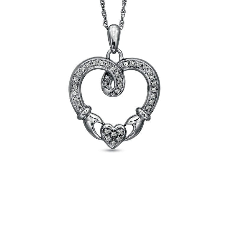 0.13 CT. T.W. Natural Diamond Claddagh Loop Heart Pendant in Sterling Silver