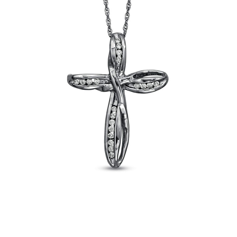 0.25 CT. T.W. Natural Diamond Swirl Cross Pendant in Sterling Silver