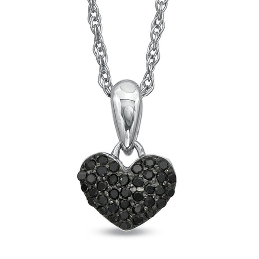 0.1 CT. T.W. Enhanced Black Natural Diamond Puffed Heart Pendant in Sterling Silver