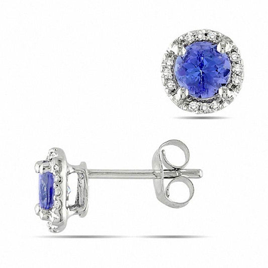 5.0mm Tanzanite and Diamond Accent Frame Stud Earrings in 10K White Gold