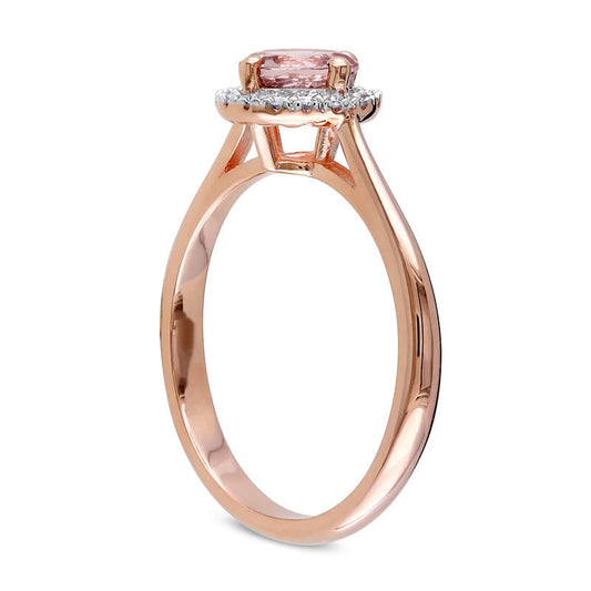 6.0mm Pink Morganite and Natural Diamond Accent Frame Engagement Ring in Solid 10K Rose Gold