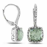 Cushion-Cut Green Quartz and 0.2 CT. T.W. Diamond Frame Drop Earrings in Sterling Silver