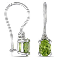 Oval Peridot and Diamond Accent Drop Earrings in Sterling Silver