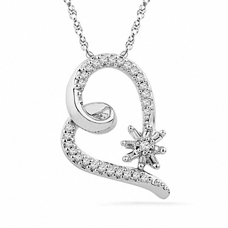 0.2 CT. T.W. Round and Baguette Natural Diamond Heart Star Pendant in Sterling Silver