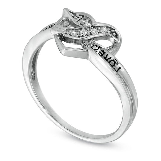 Natural Diamond Accent "Love Waits" Heart-Shaped Purity Ring in Sterling Silver