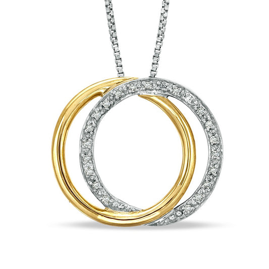 0.1 CT. T.W. Natural Diamond Interlocking Circle Pendant in Sterling Silver and 10K Yellow Gold