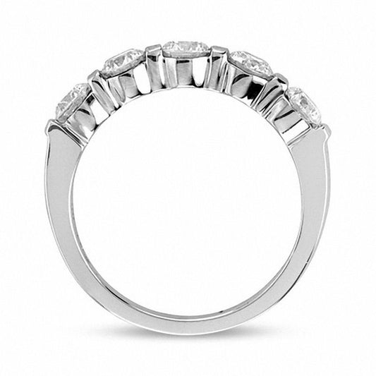 1.0 CT. T.W. Natural Diamond Five Stone Bar-Set Anniversary Band in Solid 14K White Gold (I/SI2)