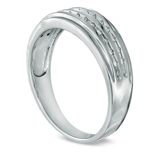 Men's 0.07 CT. T.W. Natural Diamond Double Row Wedding Band in Sterling Silver