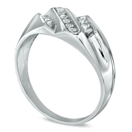 Men's 0.25 CT. T.W. Natural Diamond Triple Row Slant Ring in Solid 10K White Gold