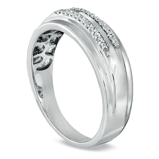 Men's 0.10 CT. T.W. Natural Diamond Double Row Wedding Band in Solid 10K White Gold