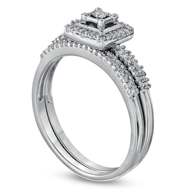 0.33 CT. T.W. Natural Diamond Square Frame Bridal Engagement Ring Set in Solid 10K White Gold