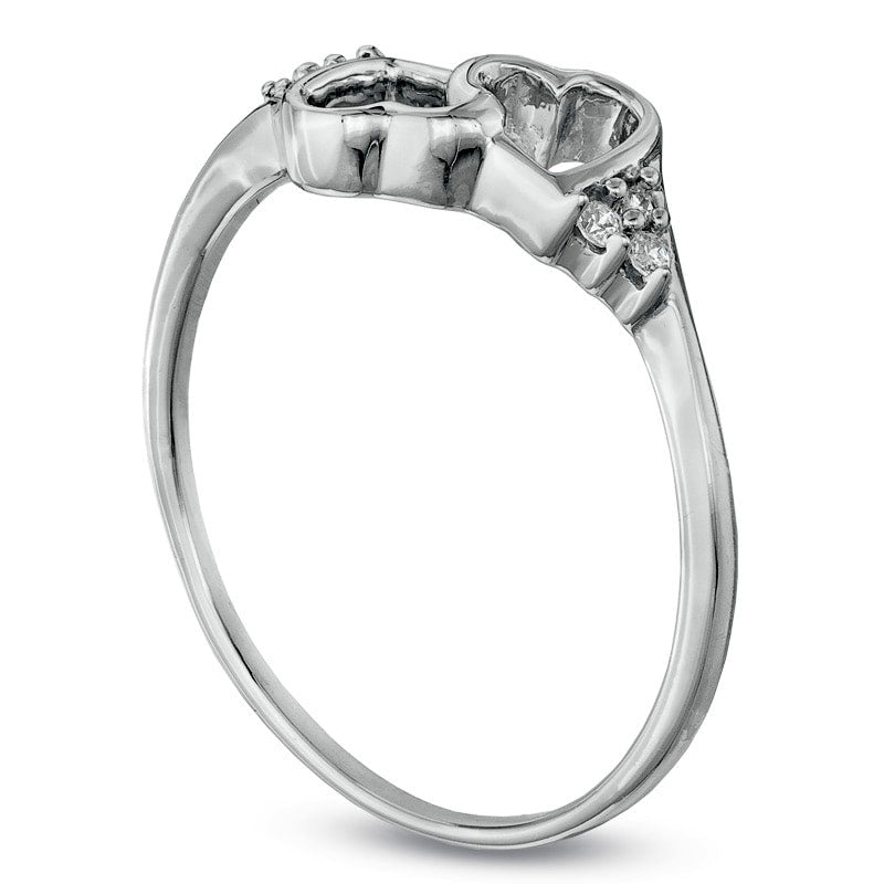 Natural Diamond Accent Double Heart Promise Ring in Solid 10K White Gold