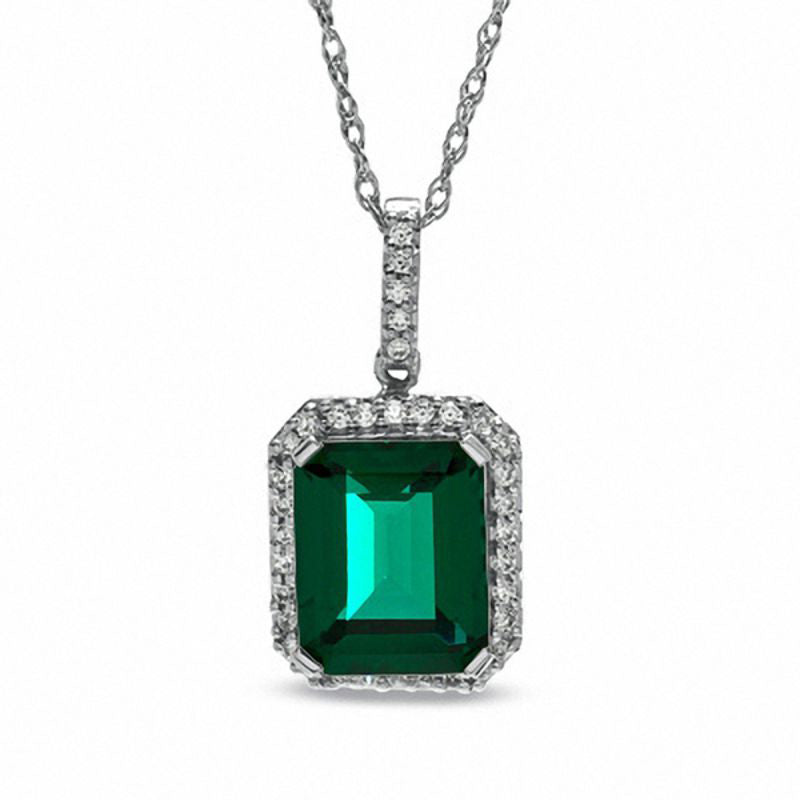 Lab-Created Emerald and White Sapphire Drop Pendant in Sterling Silver