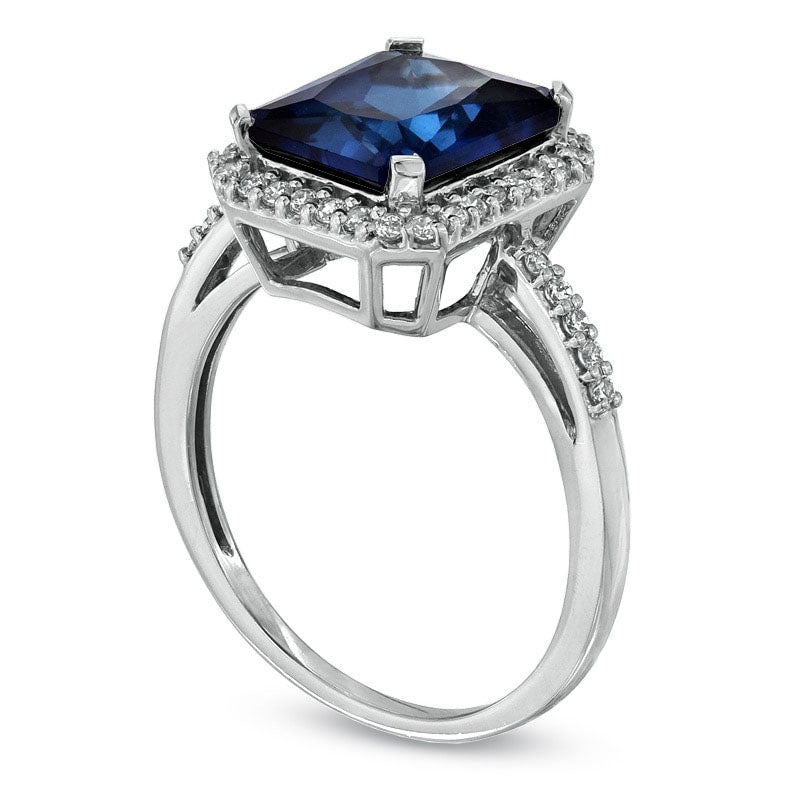 Emerald-Cut Lab-Created Blue and White Sapphire Ring in Sterling Silver