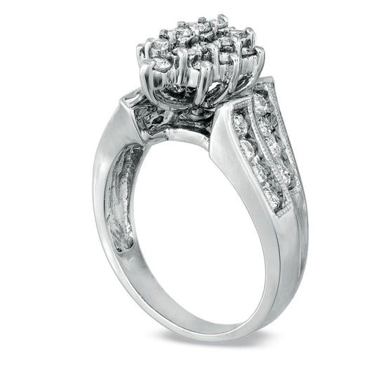 1.0 CT. T.W. Natural Diamond Marquise Cluster Engagement Ring in Solid 10K White Gold