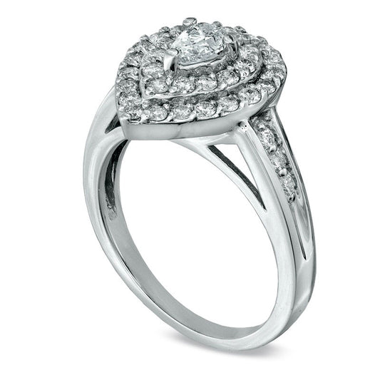 1.0 CT. T.W. Natural Diamond Pear-Shaped Cluster Frame Engagement Ring in Solid 14K White Gold