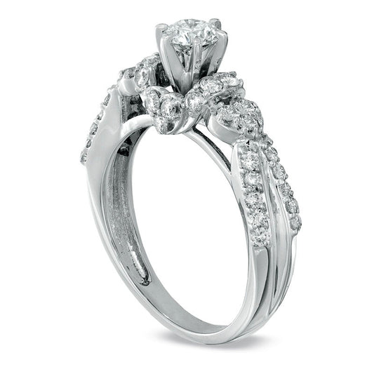 1.0 CT. T.W. Natural Diamond Cluster Engagement Ring in Solid 14K White Gold